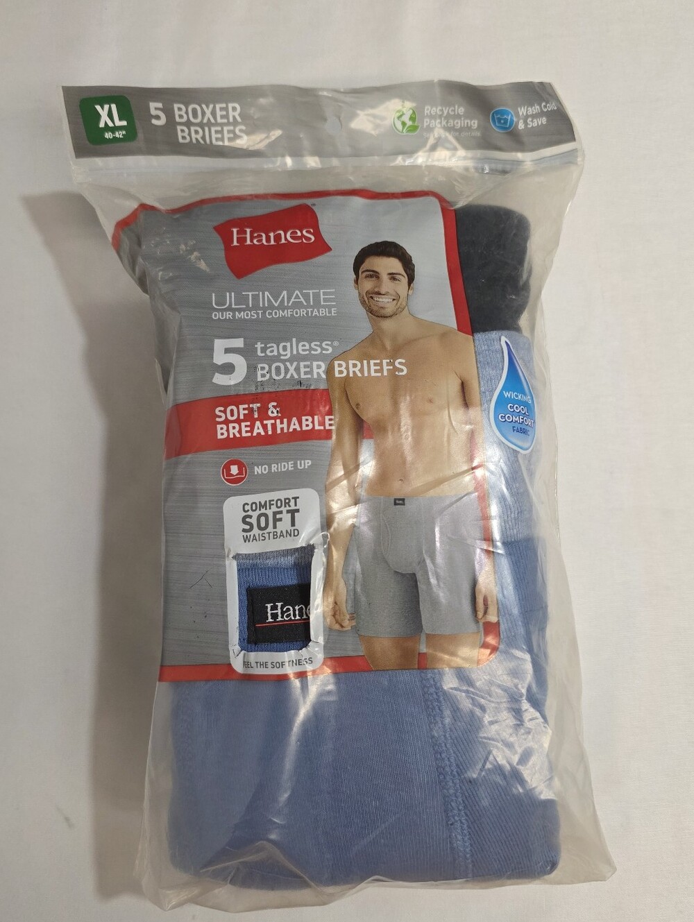 Hanes Comfort Soft Waistband Mens Size 2XL Tagless Boxer Briefs 5-Pack New